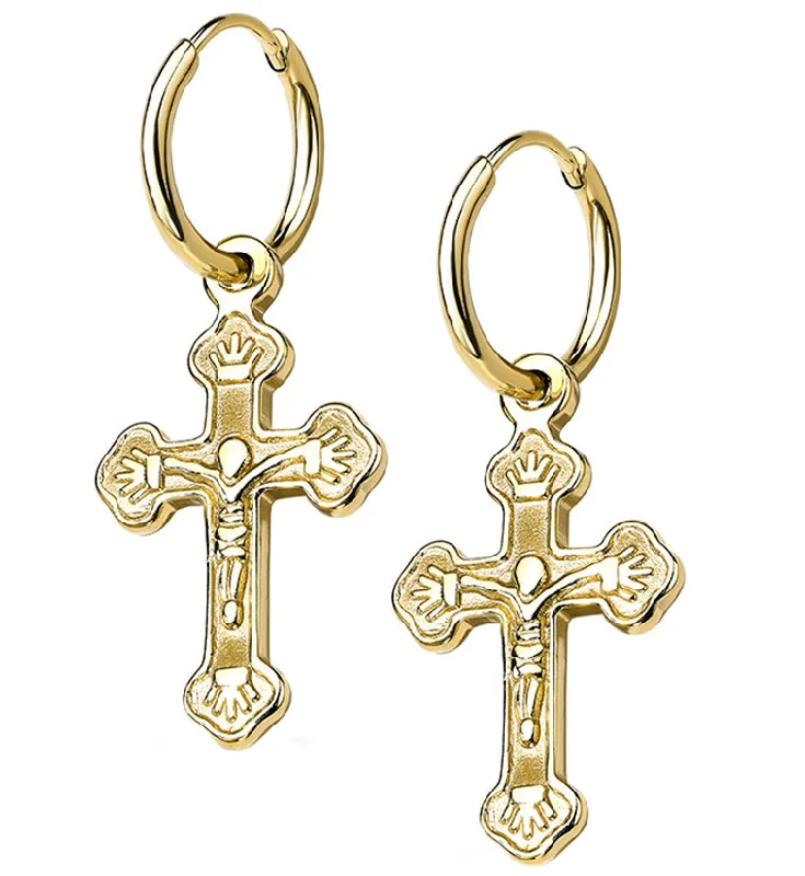 Best hoop earrings with tribal designs for a cultural and exotic aesthetic-Gold PVD Dangle Cross Stainless Steel Earrings