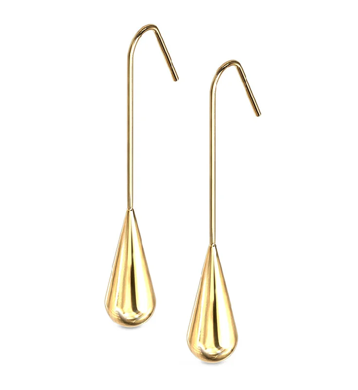 Best hoop earrings with twisted rope designs for a nautical-inspired style-Gold PVD Drop Hanging Earrings