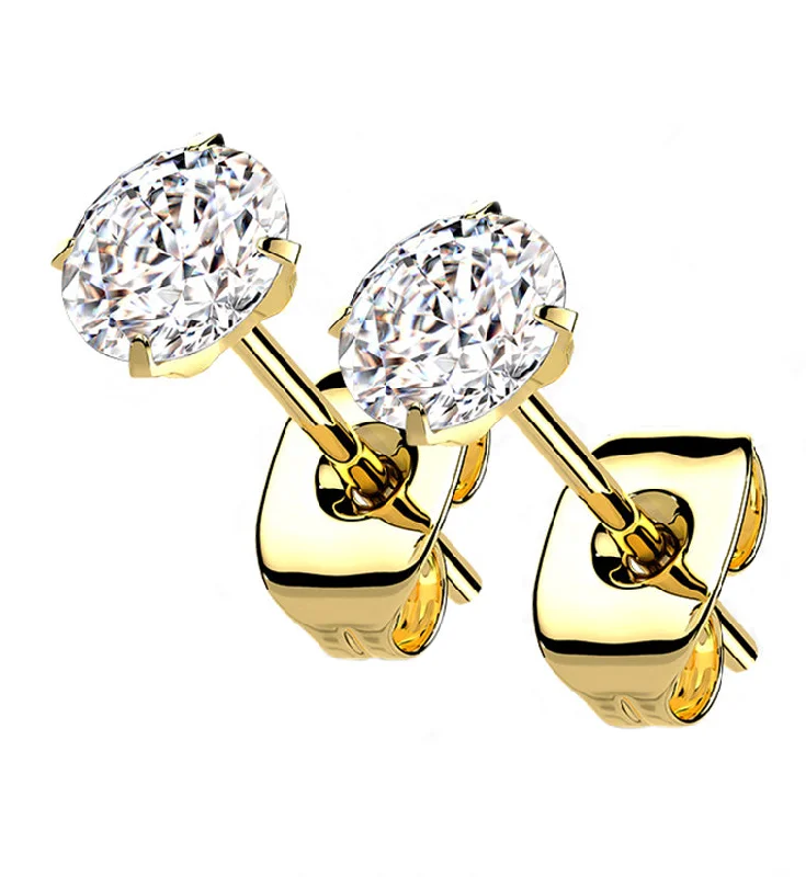 Best hoop earrings with satin ribbons for a soft, feminine appearance-Gold PVD Prong CZ Titanium Earrings