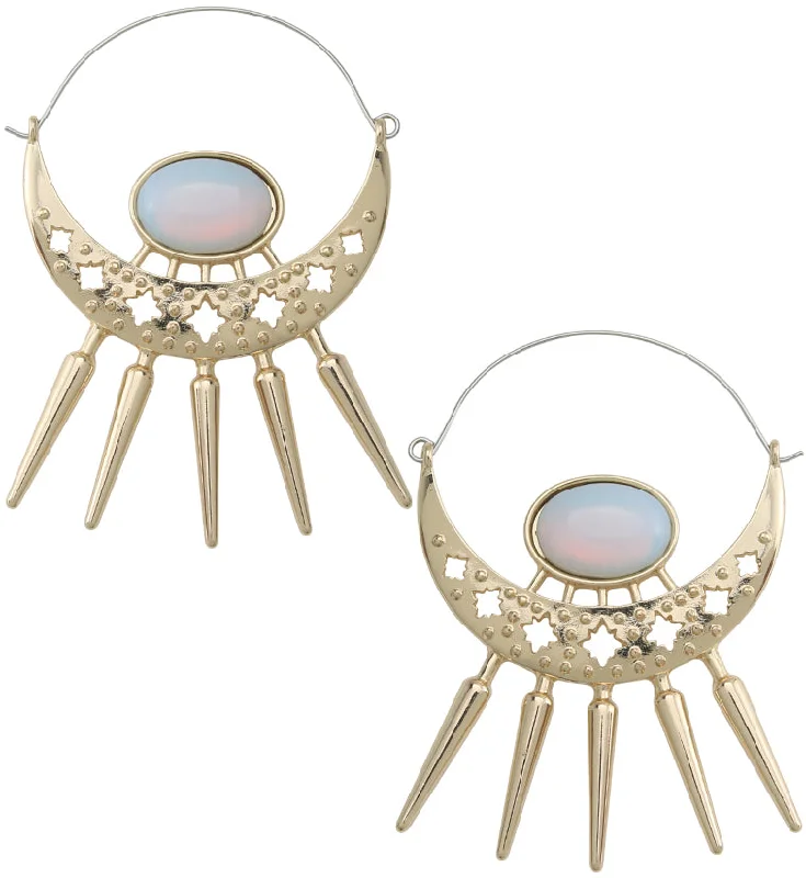 Best hoop earrings with minimal embellishments for a sleek and modern look-Gold PVD Press White Opalite Crescent Plug Hoops