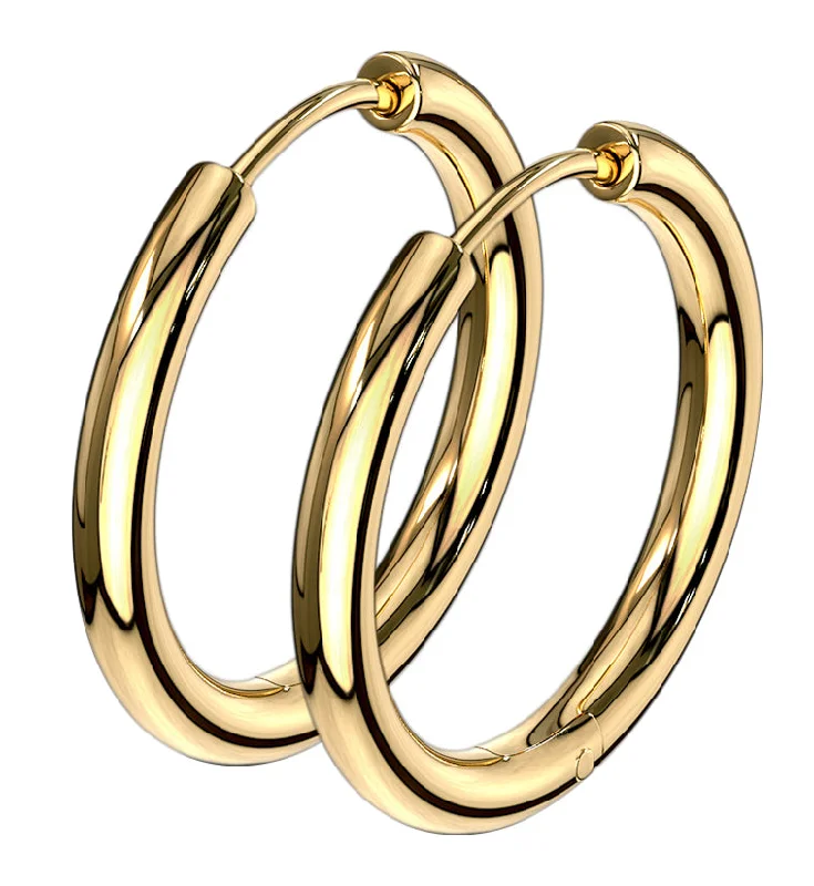 Hoop earrings with artistic filigree designs for an intricate, delicate finish-Gold PVD Stainless Steel Hinged Hoop Earrings