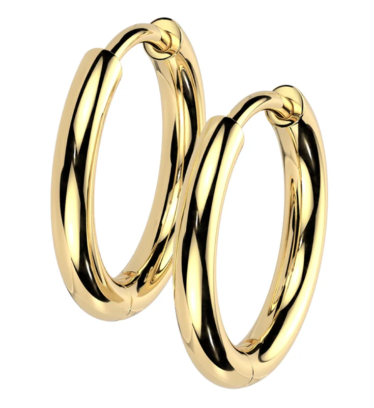 Lightweight hoop earrings for comfortable and all-day wear-Gold PVD Titanium Hinged Hoop Huggie Earrings