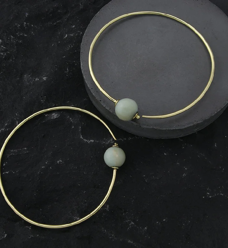 Hoop earrings with tortoiseshell designs for a chic and classic style-Grade B Amazonite Stone Orb Brass Hangers / Plug Hoops