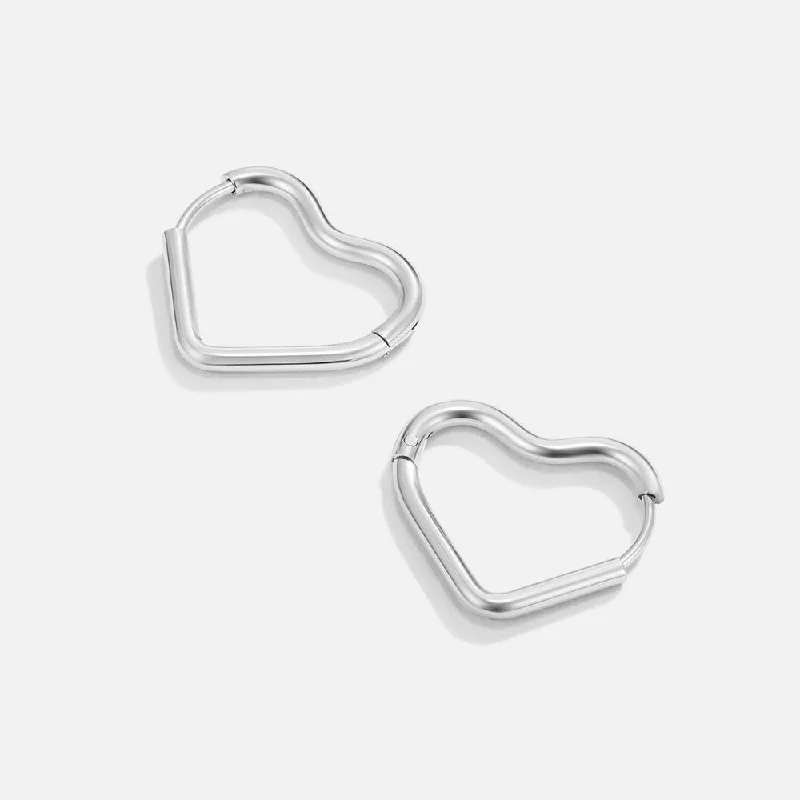 Best hoop earrings with enamel details for a colorful and modern look-Heart Silver Hoops