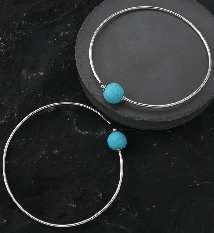 Best hoop earrings with Swarovski crystals for added sparkle and luxury-Howlite Turquoise Stone Orb White Brass Hangers / Plug Hoops