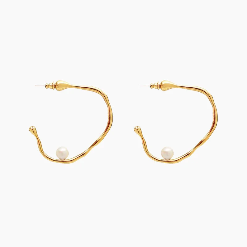 Best hoop earrings with marbled designs for a trendy and artistic effect-Irregular Semi-curved Pearl Earrings