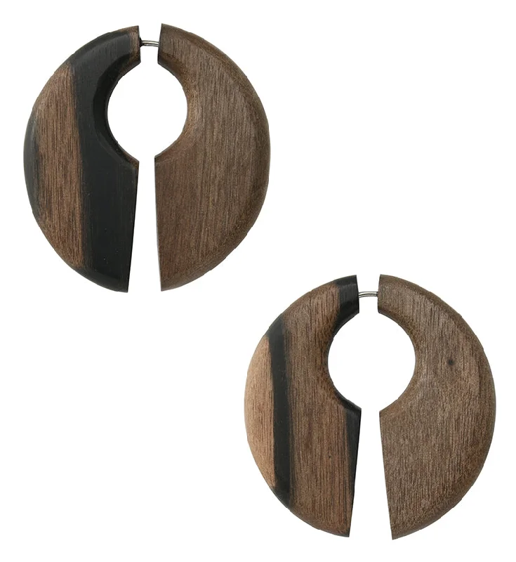 Best hoop earrings with matching bracelets for a coordinated jewelry set-Keyhole Areng Wood Fake Gauge Earrings