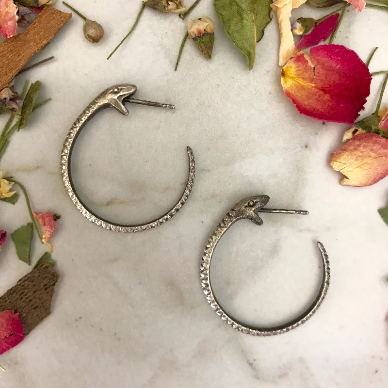 Hoop earrings with a matte black finish for a sleek, edgy vibe-Large Snakebite Hoops Silver