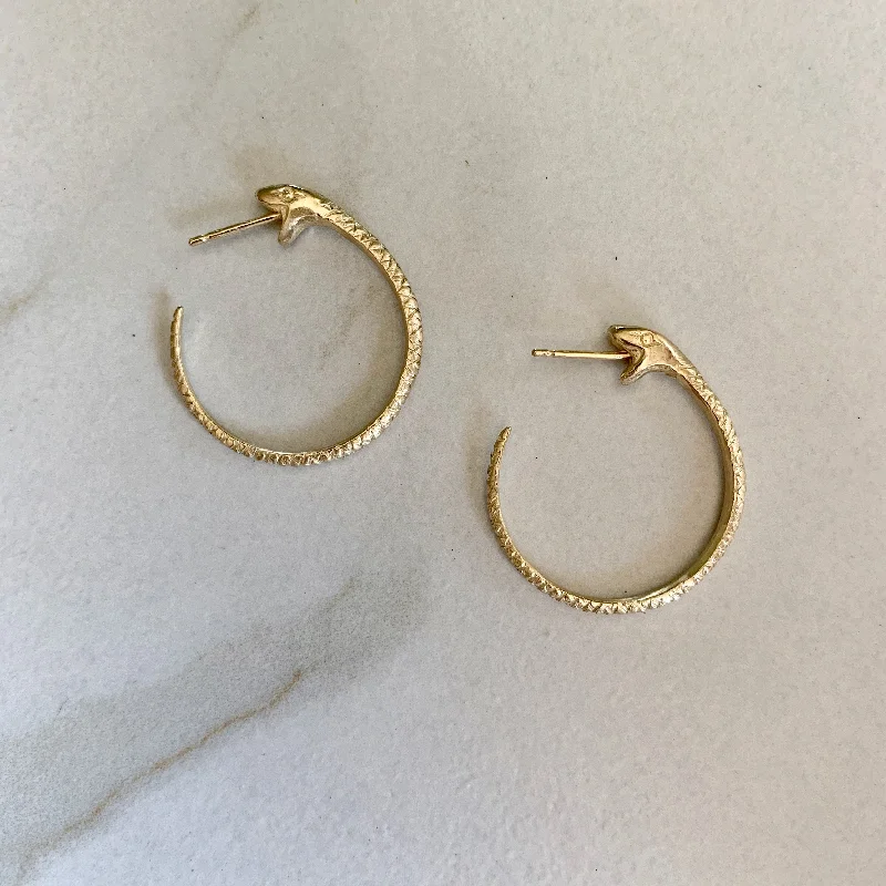 Hoop earrings with textured gold for a refined and sophisticated aesthetic-Large Snakebite Hoops in 10K Gold