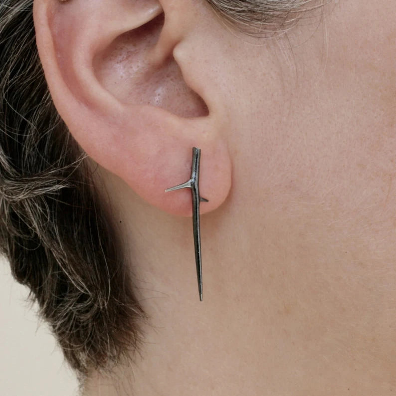 Hoop earrings with abstract shapes for an artistic and creative touch-Little Black Thorn Earring Post Silver