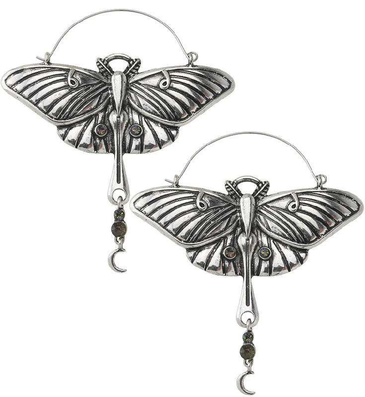 Best hoop earrings with braided leather for a rustic, stylish finish-Luna Moth Black Aurora Dangle CZ Plug Hoops