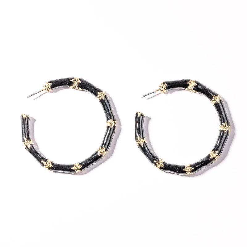 Hoop earrings with textured finishes for a vintage and classic style-Medium Black Bamboo Hoop Pierced Earrings