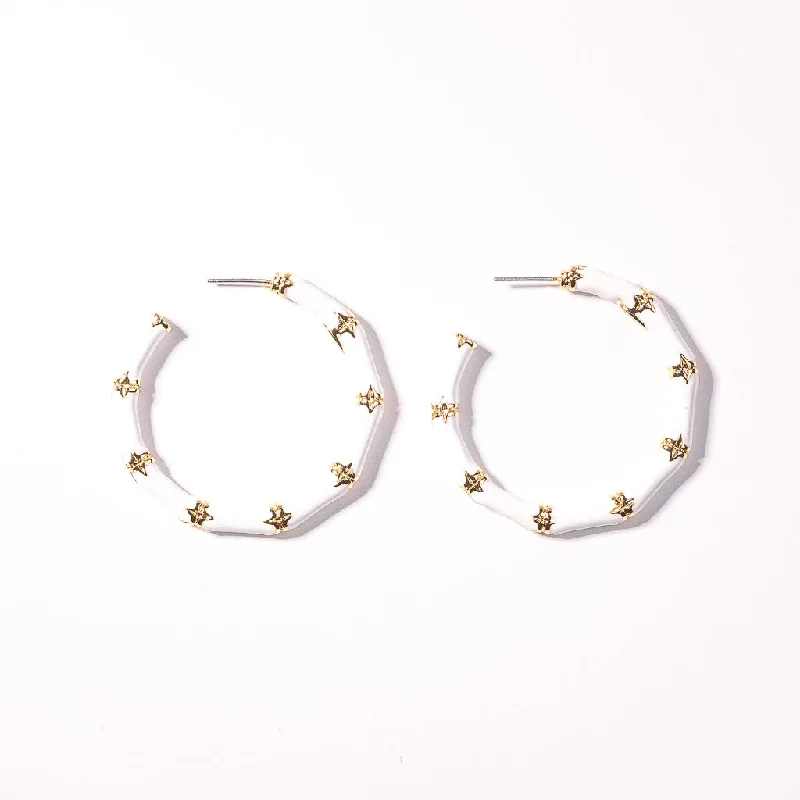 Best hoop earrings with infinity designs for a timeless and meaningful symbol-Small White Bamboo Hoop Pierced Earrings