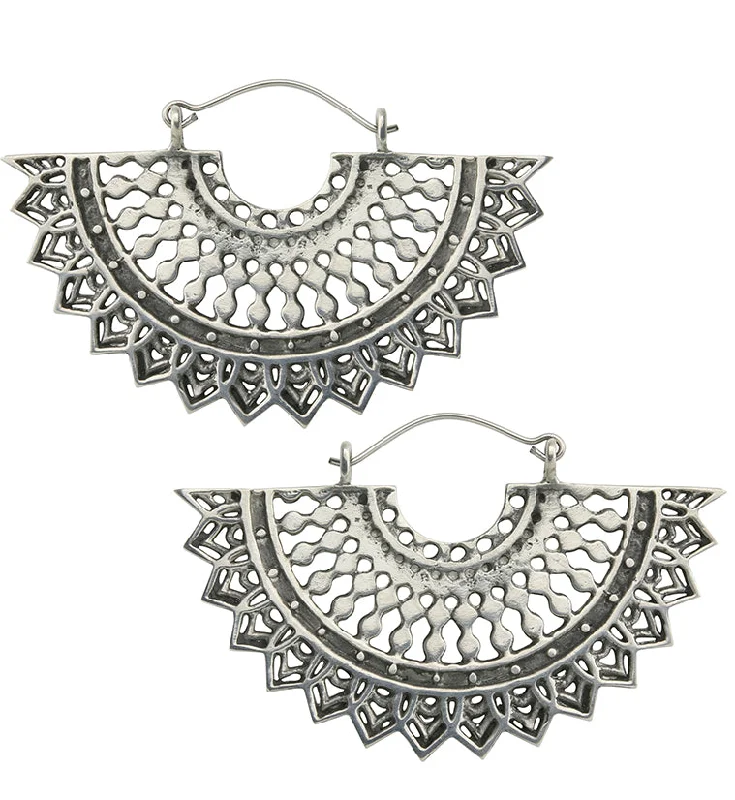 Hoop earrings with leather accents for a sleek and bold combination-Motif Fan White Brass Hangers / Earrings