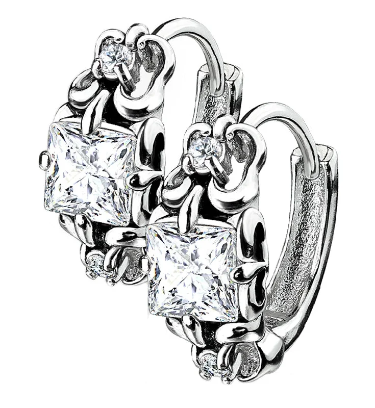 Hoop earrings with artistic filigree designs for an intricate, delicate finish-Multi CZ Stainless Steel Clicker Earrings