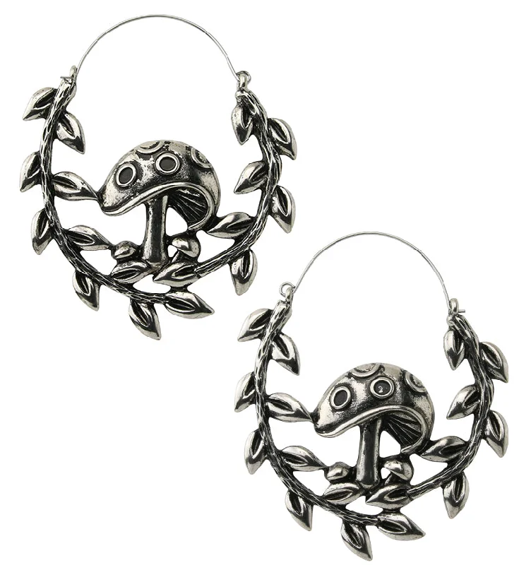 Hoop earrings with oversized pearl accents for a statement-making look-Mushroom Vine Plug Hoops