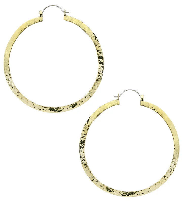 Hoop earrings with textured finishes for a vintage and classic style-Narrow Hammered Brass Hangers / Earrings