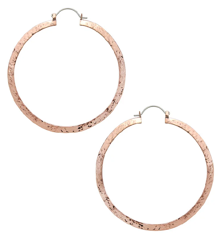 Hoop earrings with dangling charms for a playful and fun look-Narrow Hammered Copper Hangers / Earrings