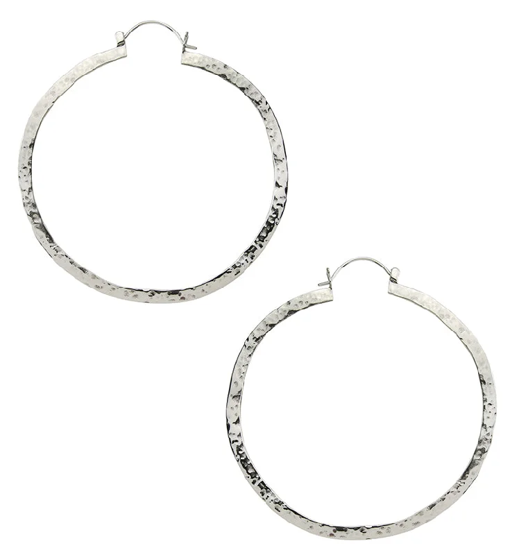 Best hoop earrings with snake chain details for a sleek and modern touch-Narrow Hammered White Brass Hangers / Earrings