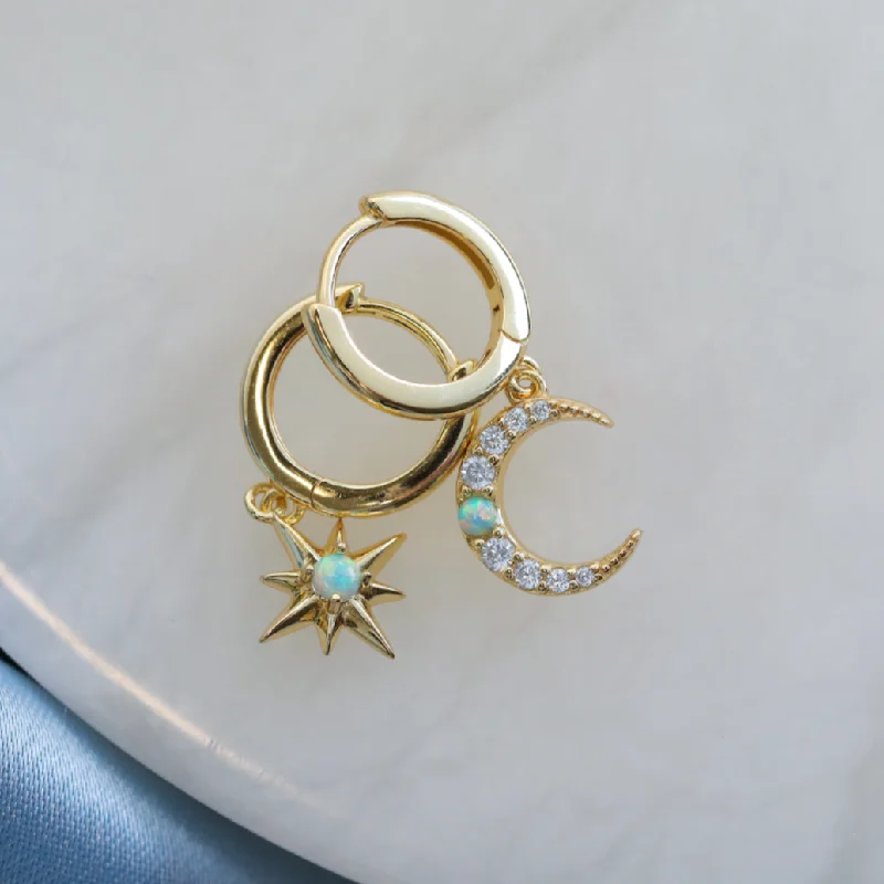 Best hoop earrings with satin ribbons for a soft, feminine appearance-Opal Celestial Huggies