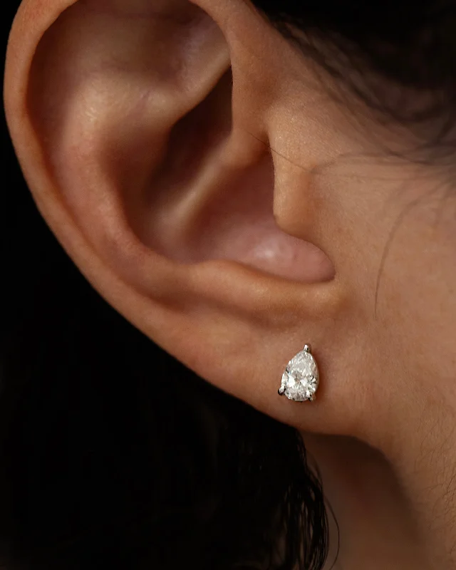 Hoop earrings with twisted leather for a chic and modern boho look-Pear Cut Lab Grown Diamond Solitaire Stud Earring