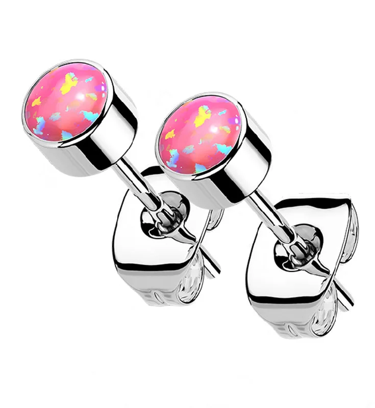 Hoop earrings with artistic filigree designs for an intricate, delicate finish-Pink Opal Titanium Bezel Earrings