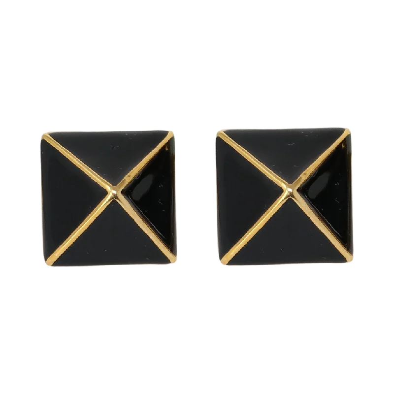 Hoop earrings with tortoiseshell designs for a chic and classic style-Polished Gold Black Pyramid Earring