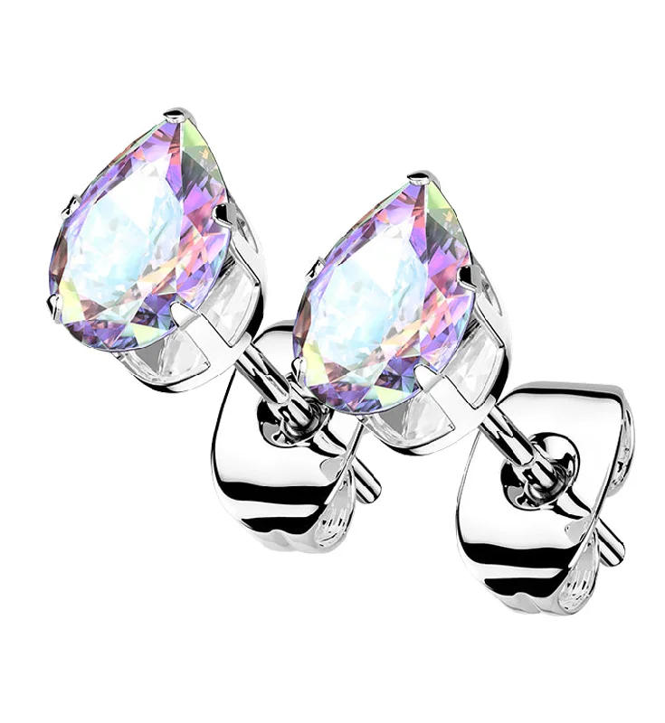 Hoop earrings with oversized designs for a bold, fashion-forward statement-Rainbow Aurora Teardrop CZ Stainless Steel Earrings