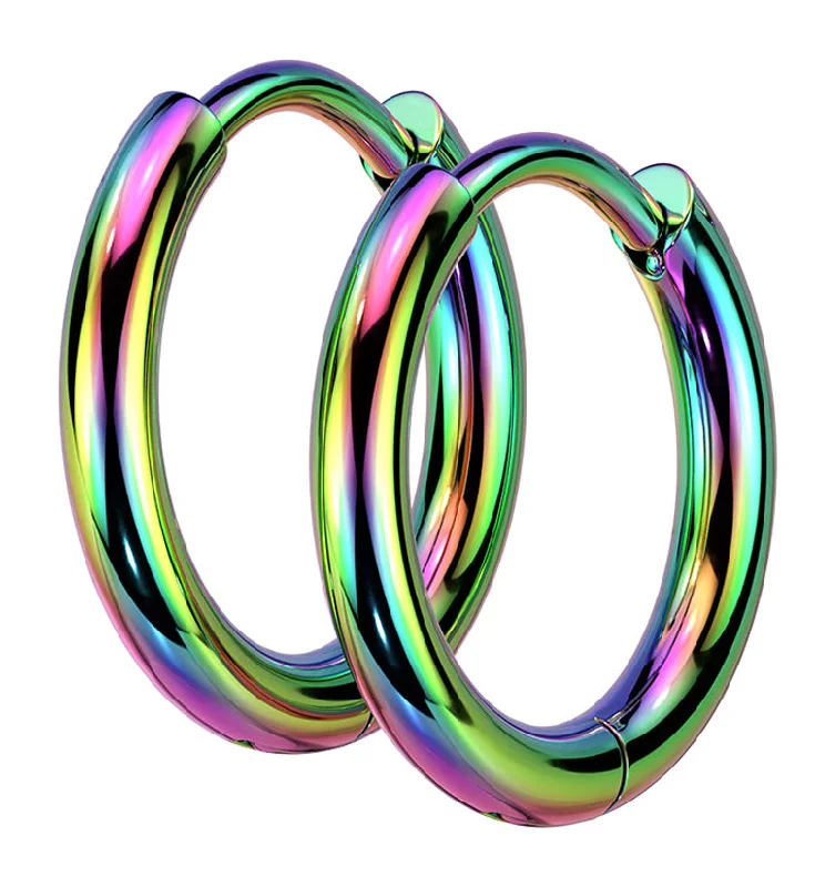 Hoop earrings with twisted metal designs for a dynamic and modern style-Rainbow PVD Vast Stainless Steel Hinged Hoop Earrings