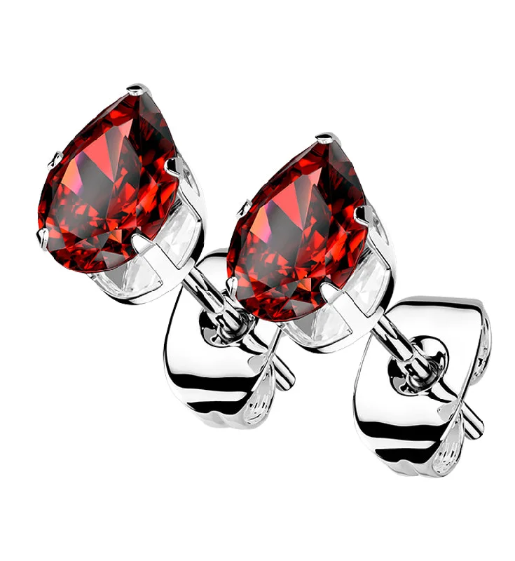 Best hoop earrings with vintage coins for a retro, antique-inspired style-Red Teardrop CZ Stainless Steel Earrings