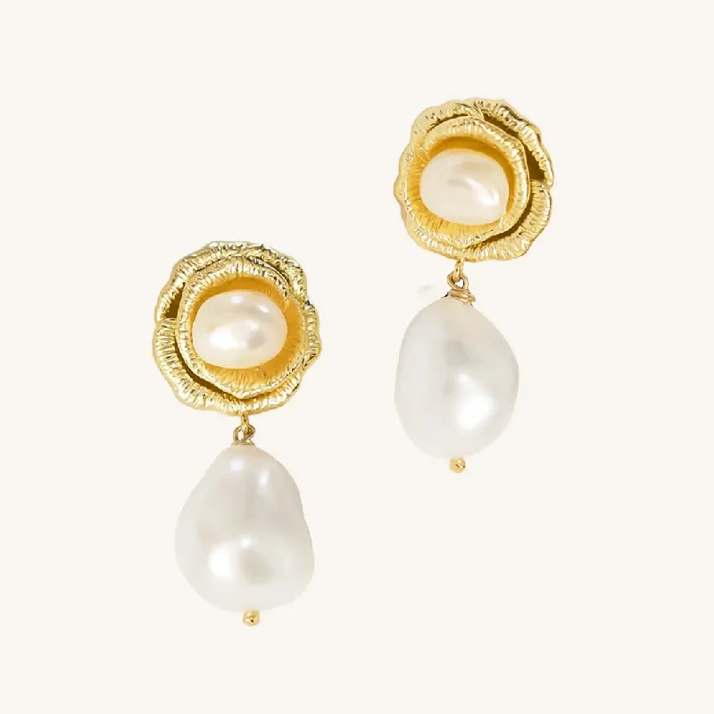 Hoop earrings with a chunky design for a bold and trendy statement-Rose Pearl Drops