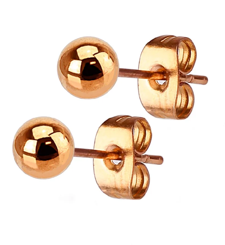 Best hoop earrings with braided leather for a rustic, stylish finish-Rose Gold PVD Ball Point Earrings