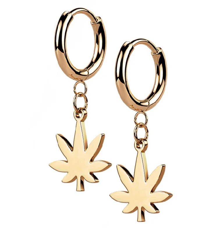 Best hoop earrings with butterfly motifs for a playful and whimsical appearance-Rose Gold PVD Cannabis Stainless Steel Hinged Earrings