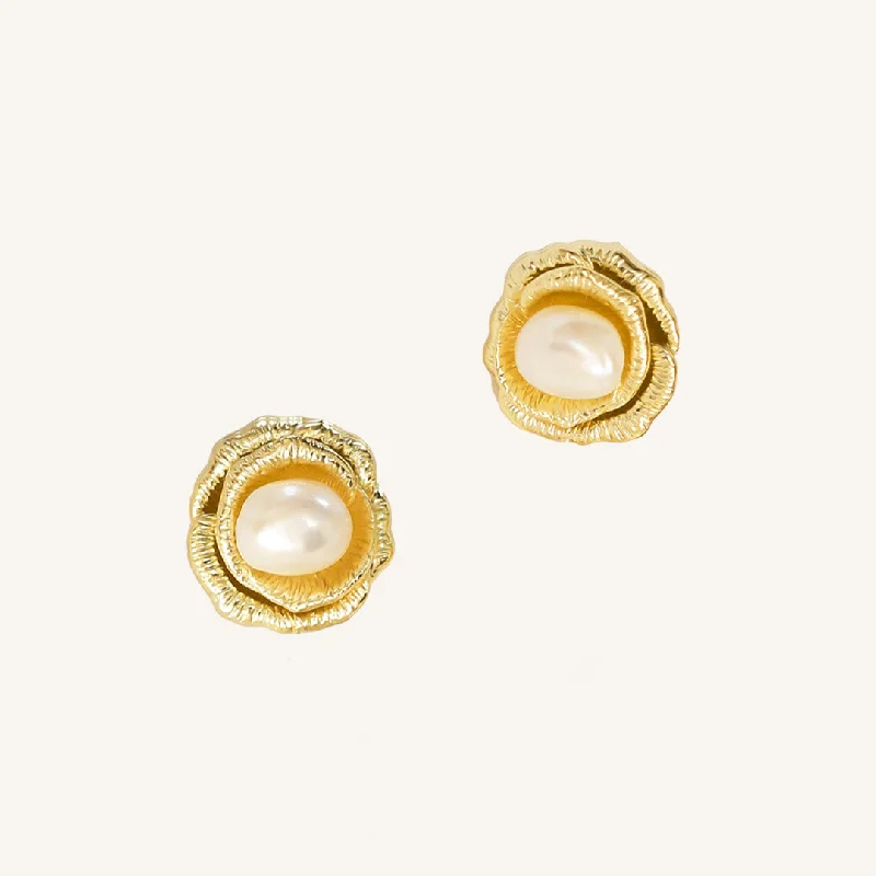 Hoop earrings with stacked layers for a bold and textured design-Rosebud Pearl Studs