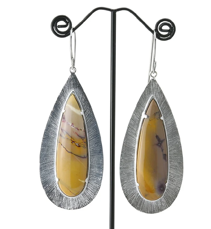 Best hoop earrings with blackened metal for an edgy and bold appearance-Score Mookaite Stone White Brass Hangers / Earrings