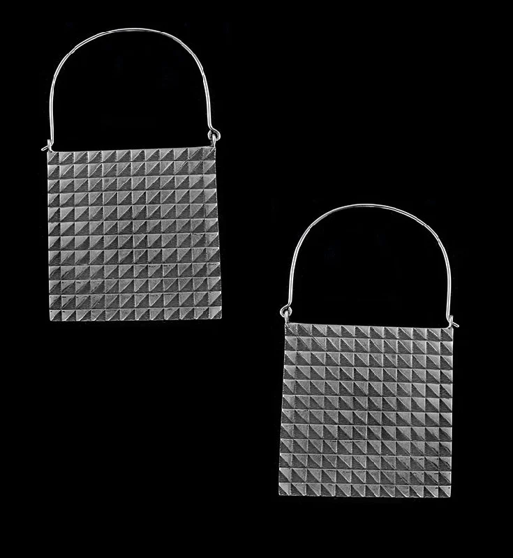 Hoop earrings with open designs for a modern, lighthearted vibe-Silver Chequer Titanium Hangers - Earrings