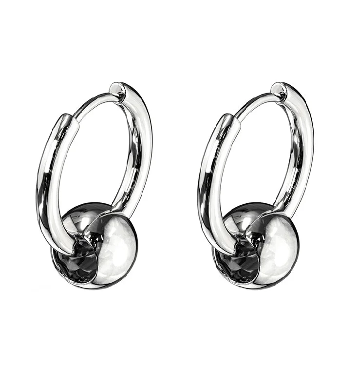 Best hoop earrings with smooth ceramic finishes for a polished, clean style-Silver Hinge Hoop Bead Earrings