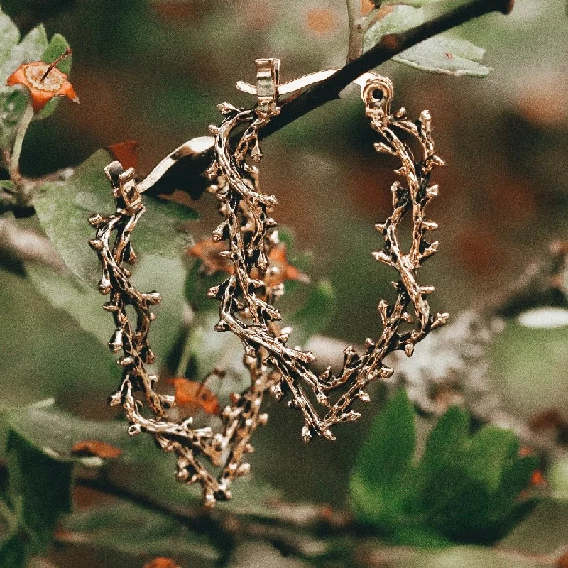 Hoop earrings with hammered textures for a boho-chic and rustic vibe-Silvestre Wishbone Thorn Branch Hoop Earrings *Colour Select