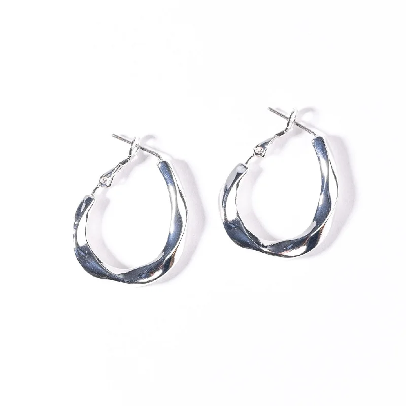 Hoop earrings with gold accents for a warm, elegant statement piece-Silver Twist Post Hoop Earring