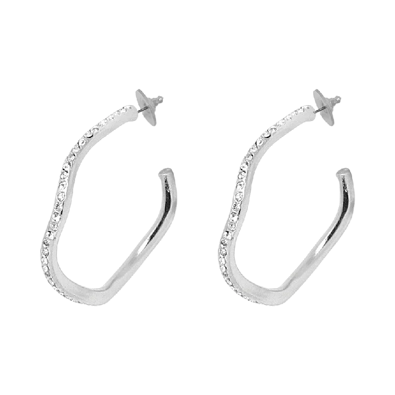 Best hoop earrings with detachable studs for a versatile and adjustable accessory-Small Silver Crystal Wavy Hoop Earring