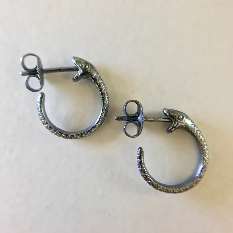 Hoop earrings with faceted crystals for added sparkle and shine-Small Silver Snakebite Hoops