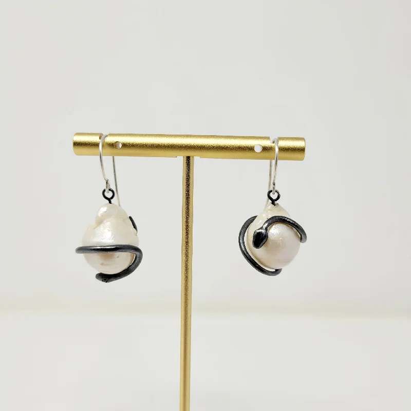 Hoop earrings with infinity loop designs for a continuous and eternal shape-Snake Wrapped Baroque Pearl Earrings