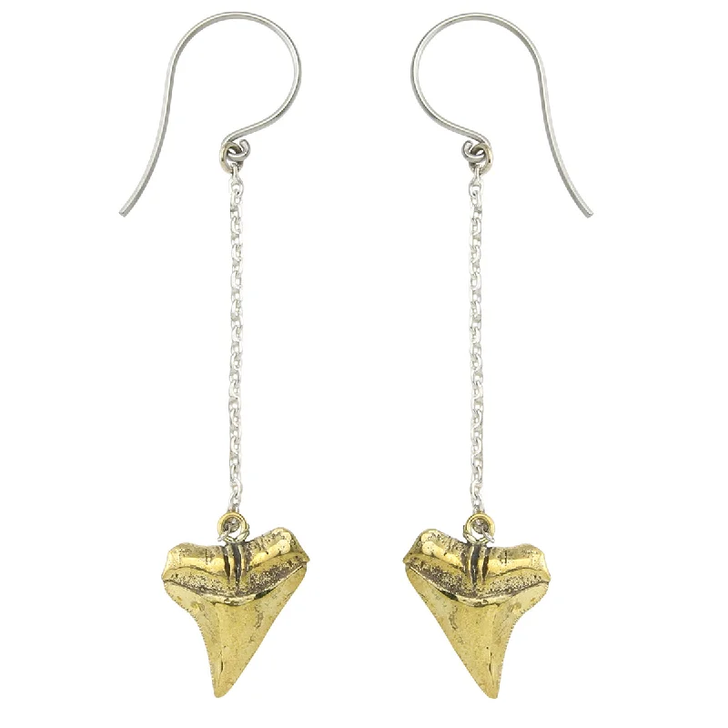 Hoop earrings with luxe velvet finishes for a rich and luxurious touch-Shark Tooth Brass Dangle Chain Titanium Earrings