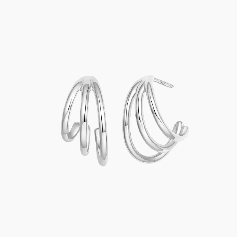 Hoop earrings with a chunky design for a bold and trendy statement-Split Three Ring Earrings