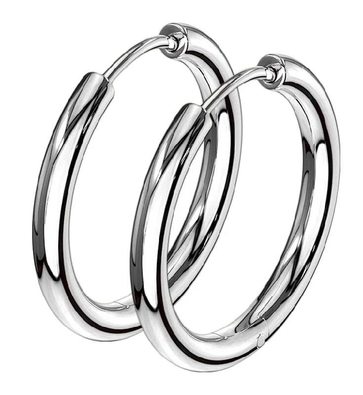 Hoop earrings with crescent moon shapes for a celestial and mystical appearance-Stainless Steel Hinged Hoop Earrings