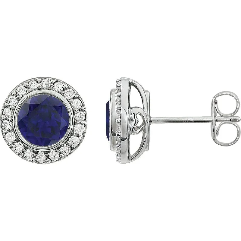 Best hoop earrings with oval shapes for a unique and elongated design-Sterling Silver 6 mm Round Dark Blue Cubic Zirconia Halo-Style Stud Earring for Women