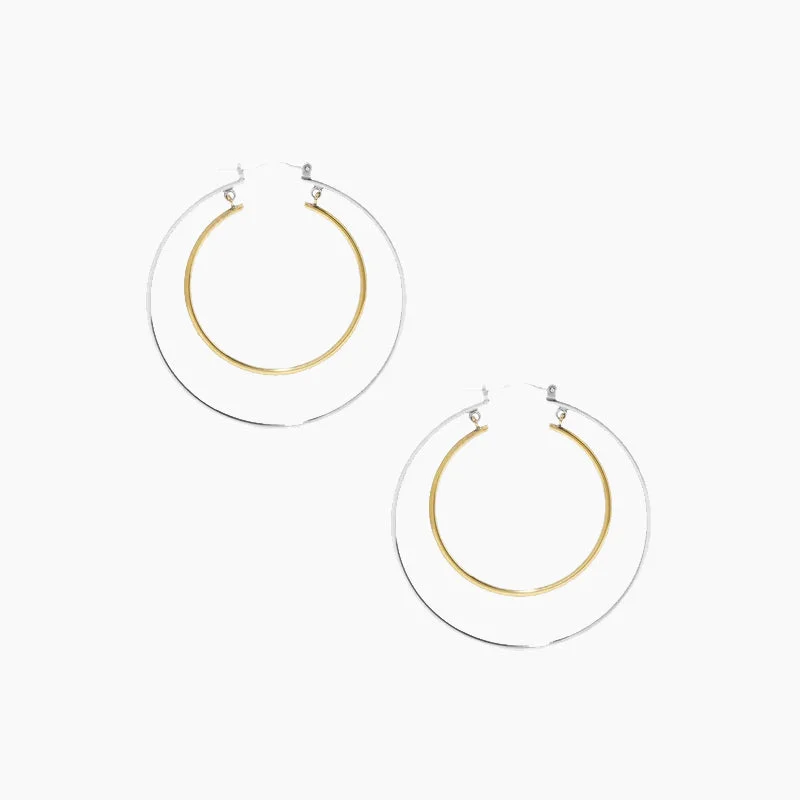 Hoop earrings with rhinestone-studded rims for a glamorous touch-Sterling Silver Double Big Hoop  Earrings