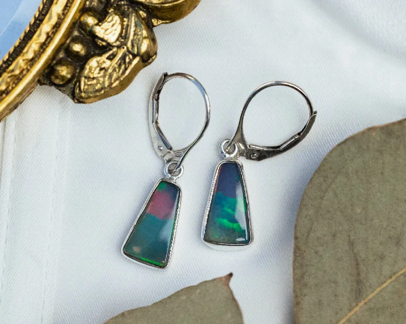 Hoop earrings with textured finishes for a vintage and classic style-STERLING SILVER ELONGATED BEZEL SET ETHIOPIAN OPAL EARRINGS