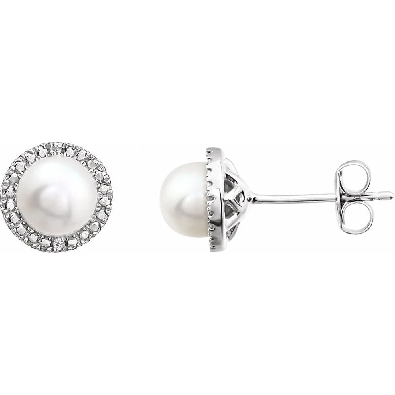 Large hoop earrings for a bold and statement-making fashion accessory-Sterling Silver Freshwater Cultured Pearl & .01 CTW Diamond Stud Earring for Women