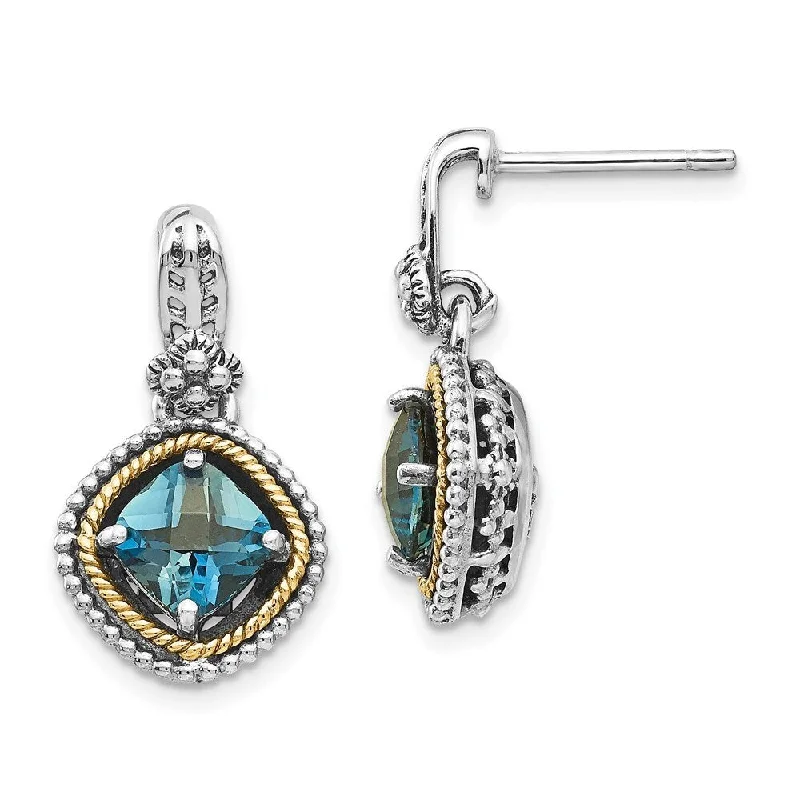 Hoop earrings with stacked layers for a bold and textured design-Sterling Silver w/14k London Blue Topaz Post Earrings